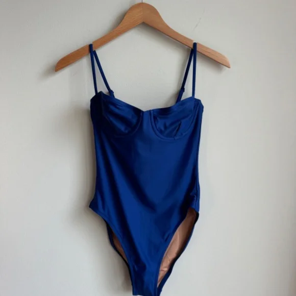 🏷️NWT J.Crew Heritage balconette underwire one-piece swimsuit Harbor Blue SZ 8 - Picture 3 of 6